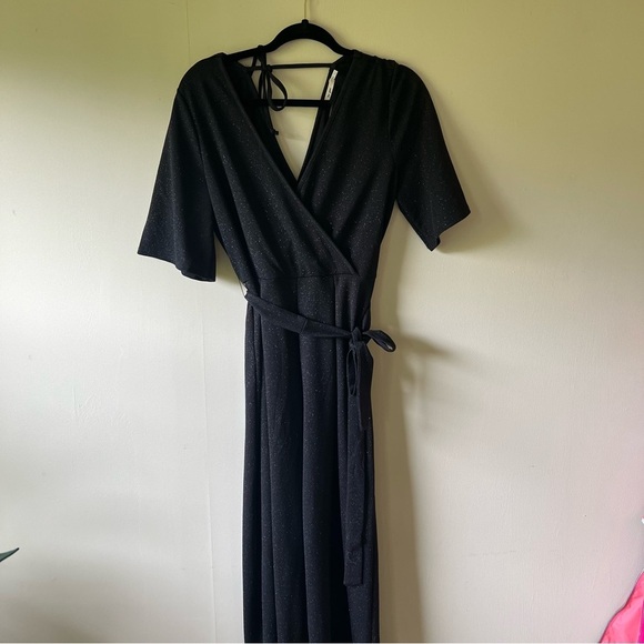 Mi Ami Medium Sparkly Black Wrap Wide Leg jumpsuit - Picture 3 of 7
